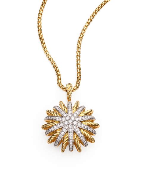 Lyst David Yurman Diamond 18k Gold Starburst Pendant Necklace In Metallic
