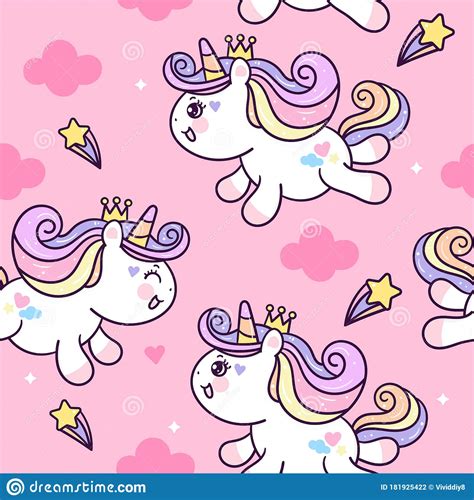 Flat Unicorn Seamless Pattern Pony Child Series Kawaii Cartoon Girly