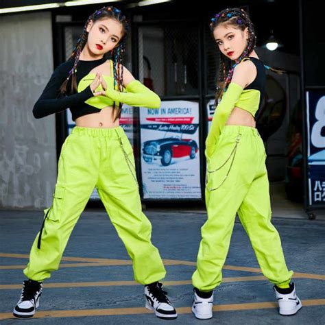 Children Girls Green With Black Jazz Dance Costumes Hiphop Street Dance