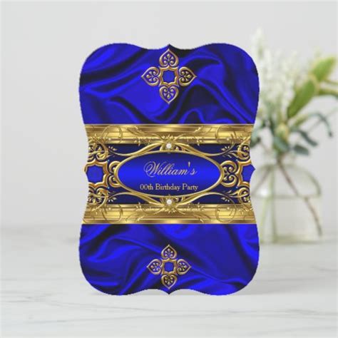 Elegant Royal Blue Gold Gems Silk Birthday Party 3 Invitation Zazzle