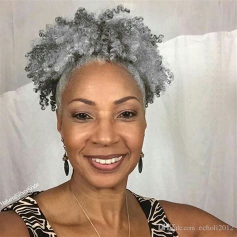 100 Real Hair Grey Hair Weave Ponytail Afro Kinky Curly Clip In Gray