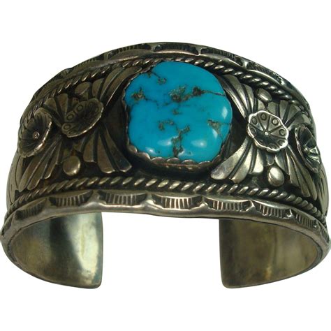 Signed Navajo Turquoise Sterling Cuff Bracelet From Silverbypatrick On