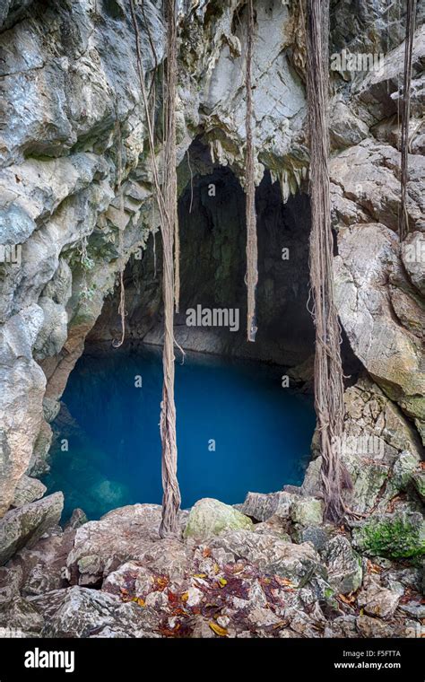 Deep Blue Of The Cueva Del Agua In The Huasteca Potosina Near Tamul
