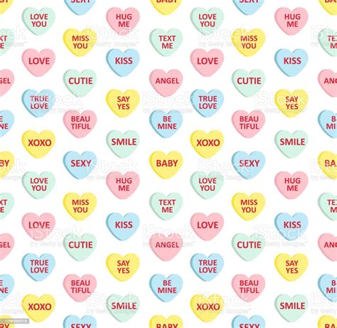 Vector Seamless Pattern Of Different Color Flat Cartoon Valentines