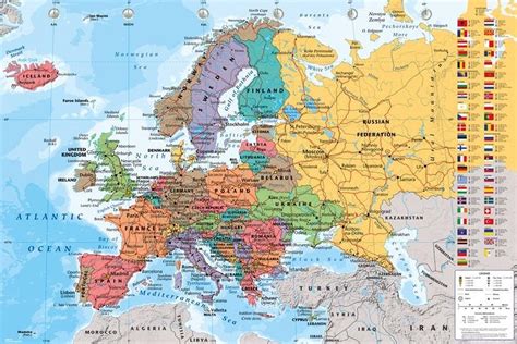 Europa Kaart Poster Aardrijkskunde Geografie 61 X 915 Cm