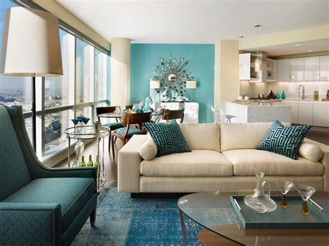 Teal Grey And White Living Room