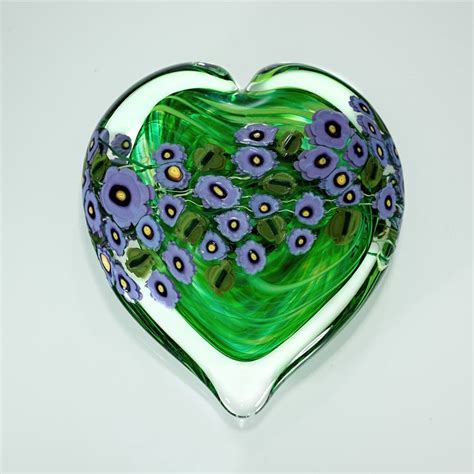 Violets On Green Heart Paperweight By Shawn Messenger Art Glass Paperweight Artful Home