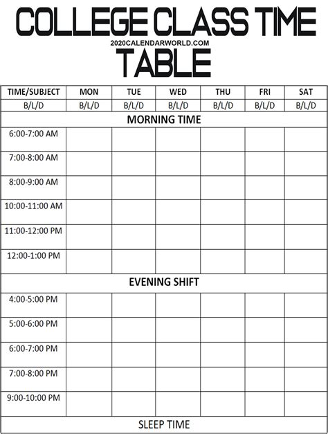 Free Class Schedule Template Printable | Class schedule template, Schedule template, Class schedule