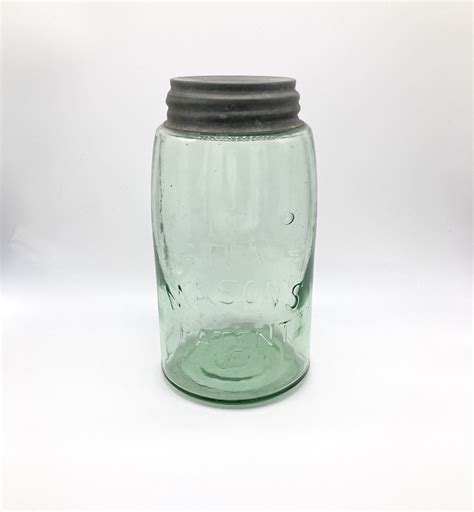 Atlas Masons Patent Light Green Quart Mason Jar Vintage Canning Jar By