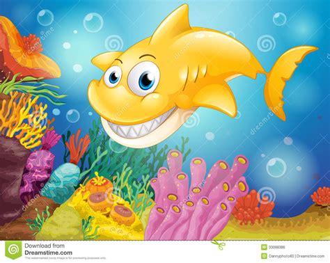 A Smiling Yellow Shark Under The Sea Stock Vector Illustration Of