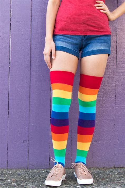 Rainbow Stripe Socks For Women Colorful Socks Outfit Over The Knee Socks Knee Socks