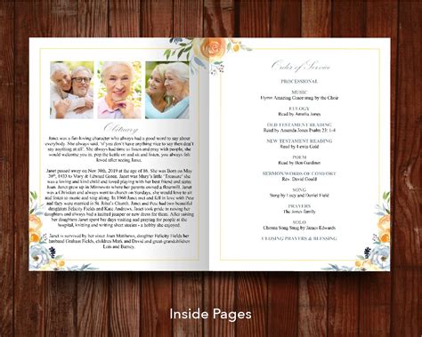 8 Page Yellow Rose Funeral Program Template 11 X 17 Inches Funeral