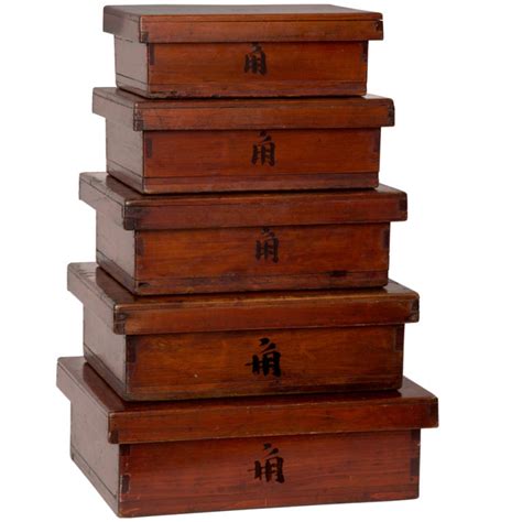 Antique Japanese Storage Boxes Set Of 5 With Lids At 1stdibs