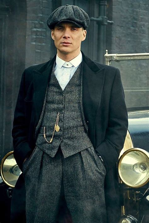 Mens Peaky Blinders Costume Thomas Shelby Grey 3 Piece Suit With Black