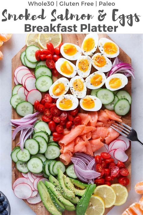 Egg and smoked salmon open faced breakfast sandwich recipe. Smoked Salmon & Jammy Eggs Breakfast Platter (Whole30, Low Carb in 2020 | Breakfast platter ...