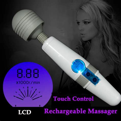 Rechargeable Lcd Touch Magic Wand Vibrators Av Massager Powerful 9 Function Clit Stimulator