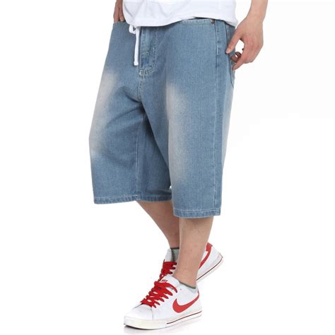 Baggy Shorts For Men Denim Jeans Bermuda Streetwear Light Blue In