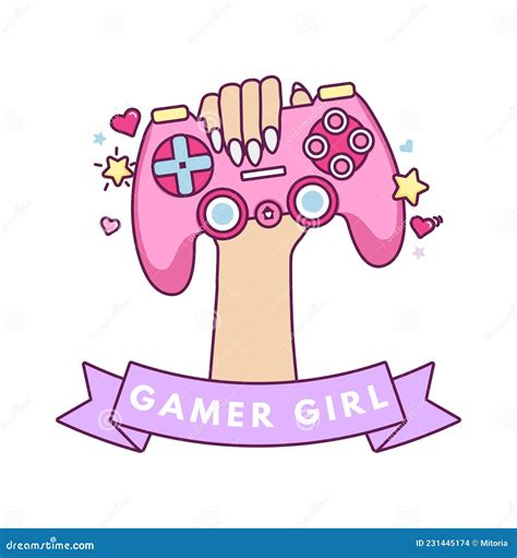 Gamer Girl Kawaii Vector Illustration With Hand Holding A Pink Gaming