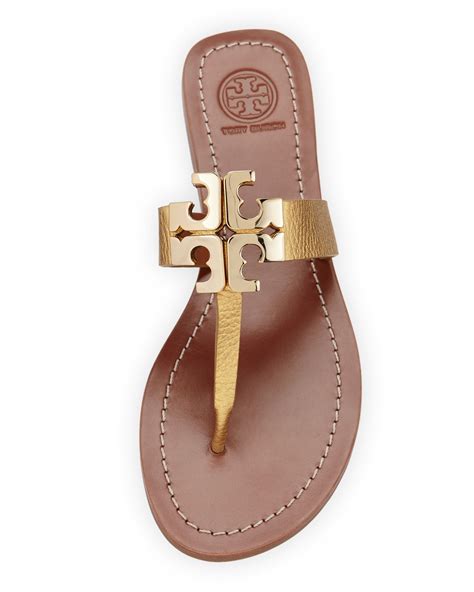 Tory Burch Moore 2 Flat Leather Thong Sandal Gold