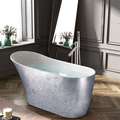 Freestanding Bathtub 64 Inch Glossy Silver Acrylic Bathtub Stand Alone Tub Luxurious Spa