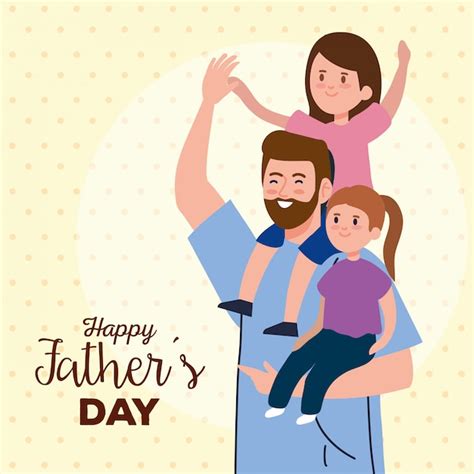 Tarjeta De Felicitación Del Día Del Padre Feliz Con Papá E Hijas