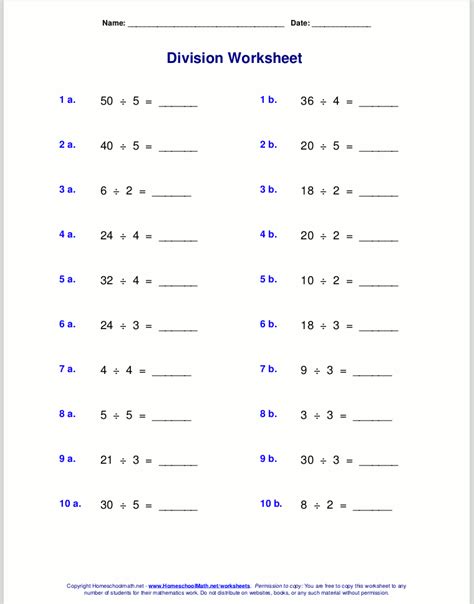 Simple Division Worksheets