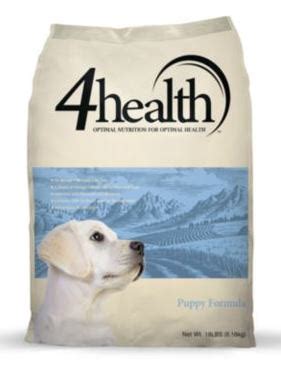 With salmon oil for healthy coat. 4Health Puppy Food Review