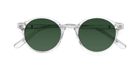 clear narrow acetate round tinted sunglasses with green sunwear lenses jardi