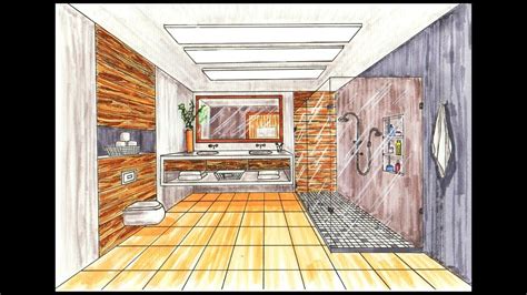 How to draw a room in 2 point perspective: Drawing A Bathroom In One Point Perspective drawing a ...