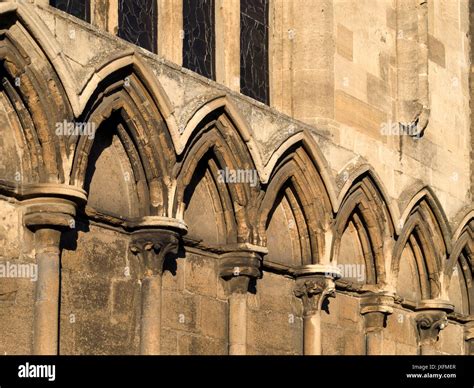 Row Of Old Stone Pointed Gothic Arches Decorating Exterior Wall Of All