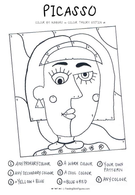Picasso Art Colouring Page For Kids Feeding Stick Figures Picasso