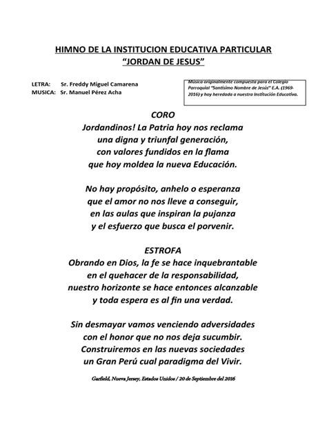 Himno De La Institucion Educativa Particular Pdf