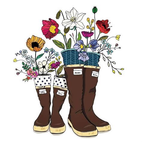 Two Boots With Flowers In Them Sitting Next To Each Other
