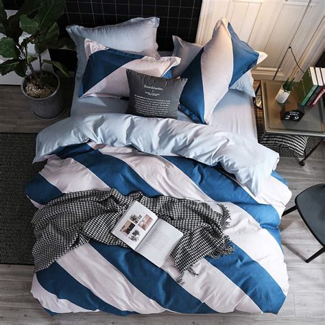 Best Luxury Black Strips Duvet Cover Flat Bed Sheets Pillowcase King