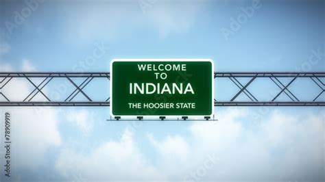 Indiana Usa State Welcome To Highway Road Sign Stock Photo And