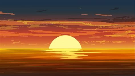 Premium Vector Dramatic Red Sky Sunset Over Ocean