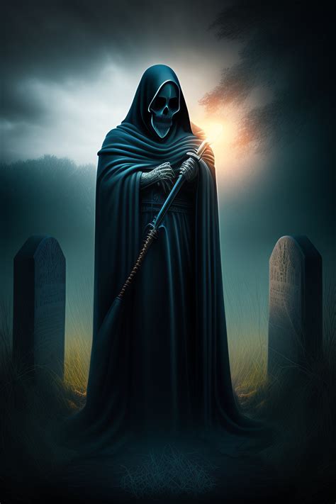 Lexica - Portrait of the grim reaper in a graveyard, dark and scary