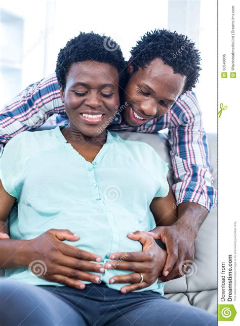 Pregnant Woman Touching Her Stomach Stock Photo Image Of Domestic Beautiful