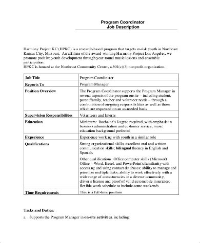 Free Sample Coordinator Job Description Templates In Pdf Ms Word