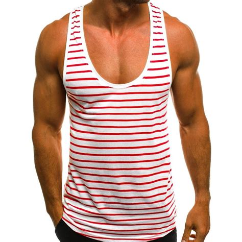 Summer Casual Men Tanks Tops Striped O Neck Tanks For Men Bodybuilding Slim Sleeveless Men Vests