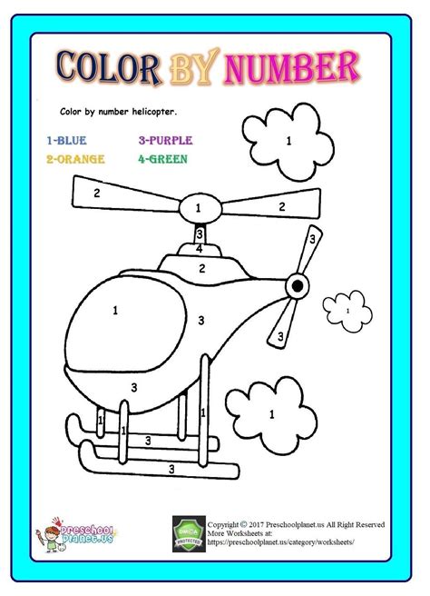 color by number helicopter worksheet coloring by number