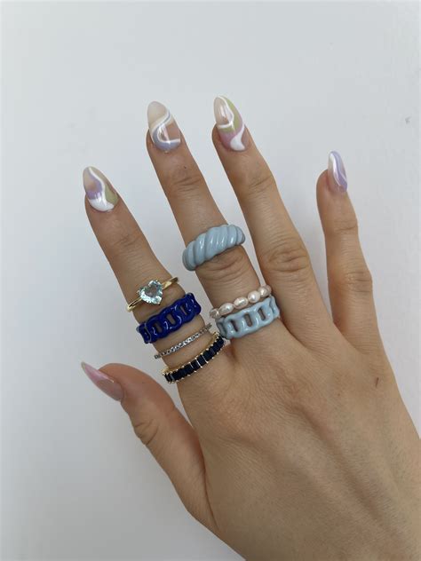 Feeling blue rings🦋💙 in 2021 | Aesthetic rings, Clay ring, Nail jewelry