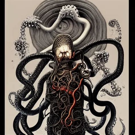 Full Body Shot Of A Man With A Tentacle Arms By Junji Stable