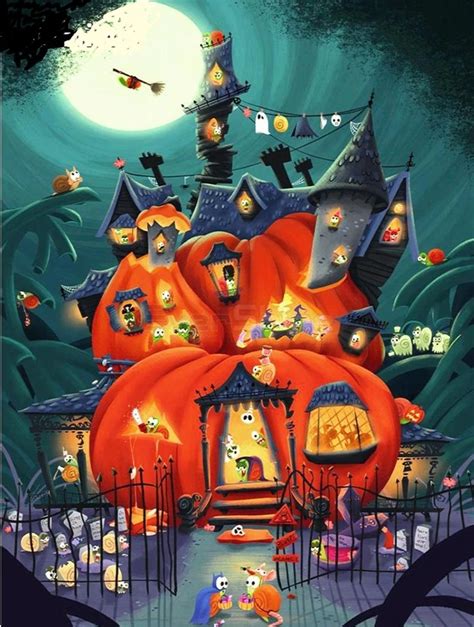 Pumpkin Haunted House Rhinestone Kit Cartoon Halloween Diamond