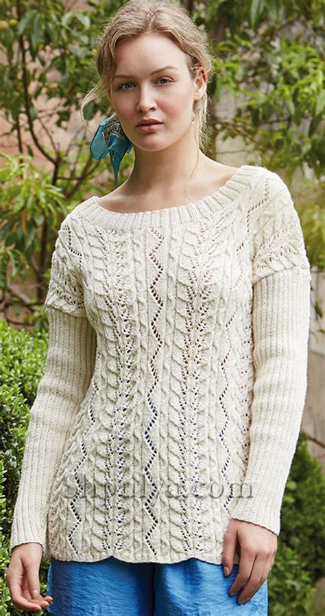Узорчатый женский пуловер спицами — Shpulya.com - схемы с ...