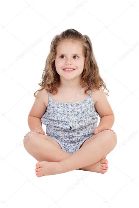 Cute Little Girl Sitting On The Floor Stock Photo By ©gelpi 76381595