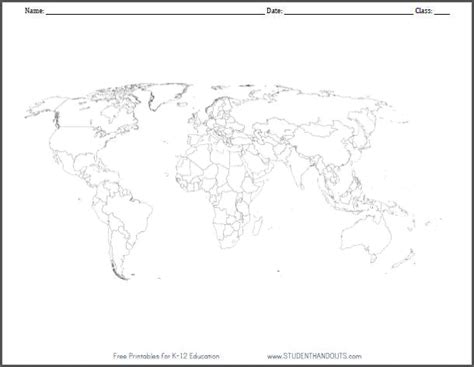 Blank World Map Worksheets Printable