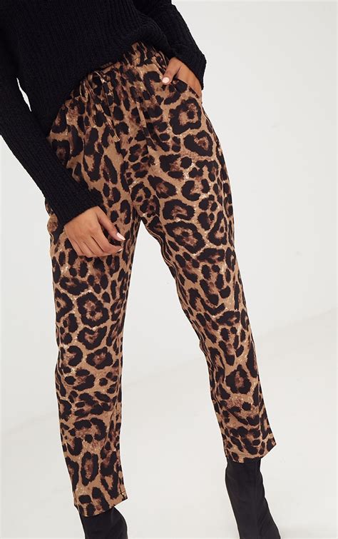 brown leopard print casual pants pants prettylittlething aus