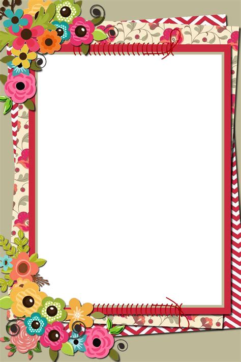 A Red And White Frame With Flowers On It