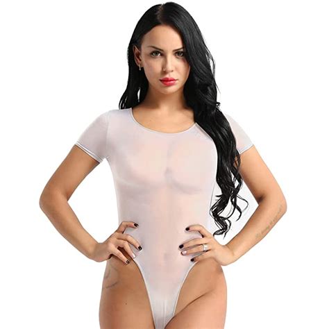 buy msemis woman mesh sheer see through one piece bodysuit high cut thong leotard teddy online
